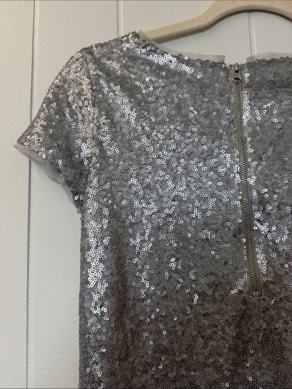 Gap Girls Silver Sequin Short Sleeve Party Dress